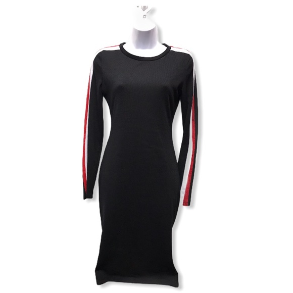 black mid length dress with sleeves
